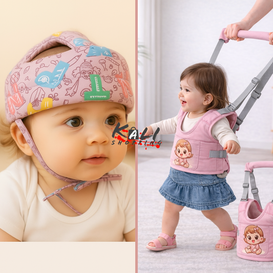 arnes primeros pasos + protector de cabeza niña