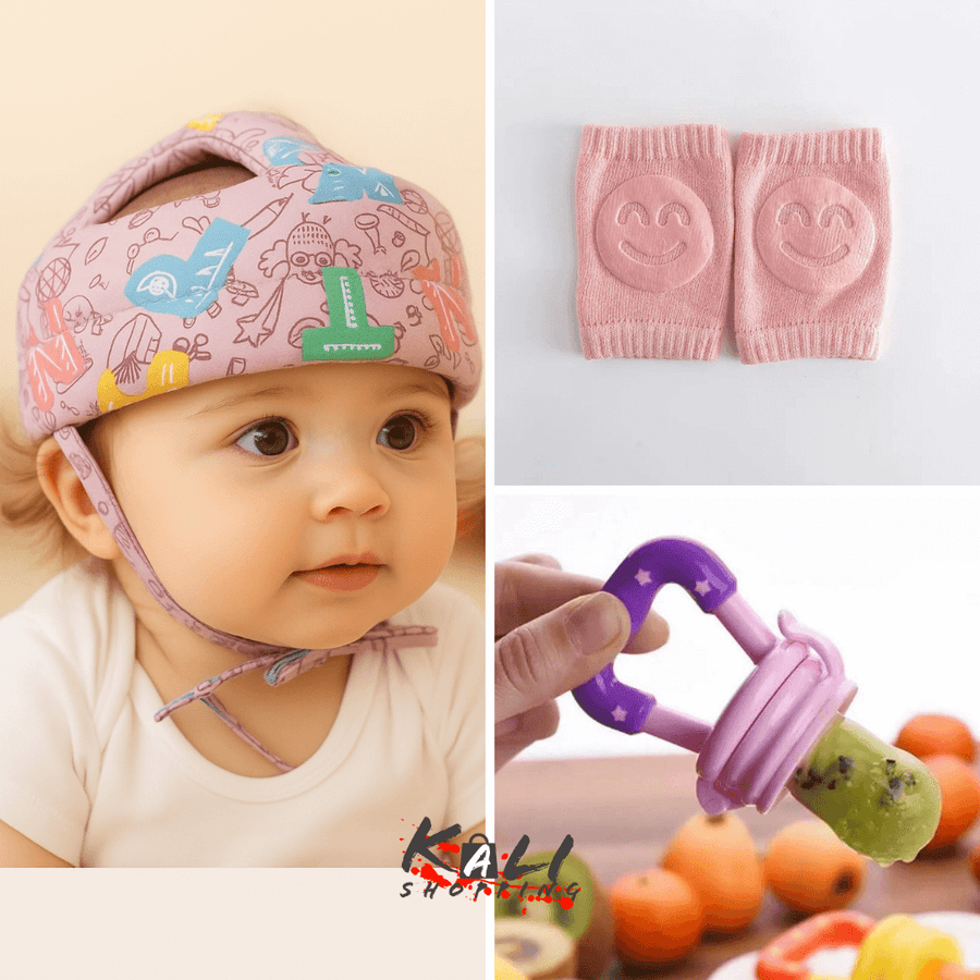 protector de cabeza de bebe + pares rodilleras antideslizantes