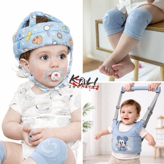 arnes primeros pasos + protector + par rodilleras niño