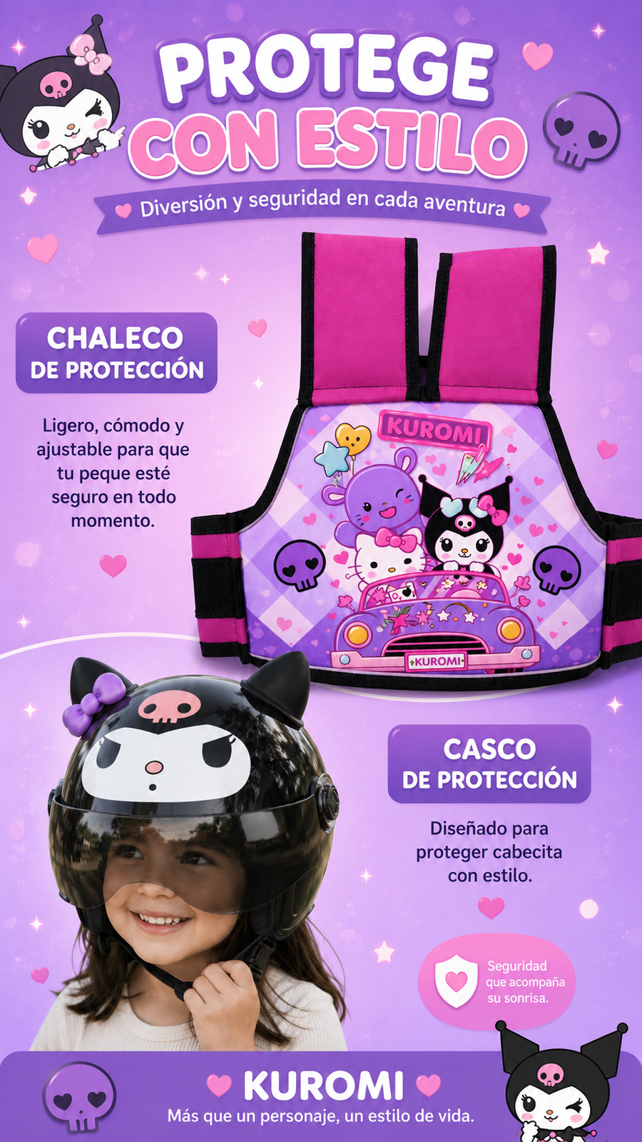 Chaleco Premium Kuromi + casco