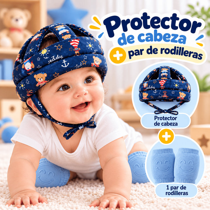 Protector de cabeza azul oscuro + 1 par rodilleras