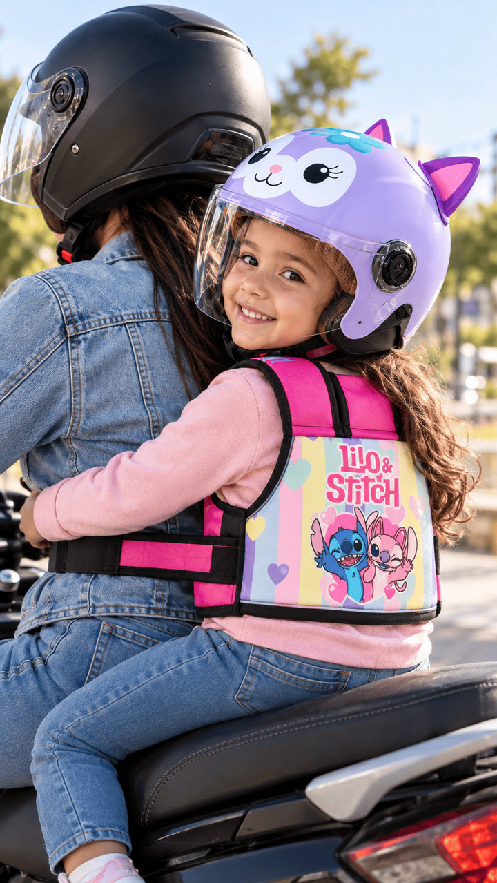 Chaleco Premium lilo stich+ casco morado gatica