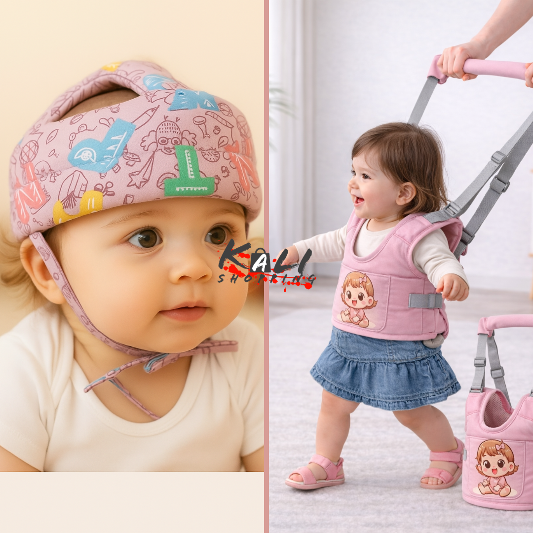 arnes primeros pasos + protector de cabeza niña