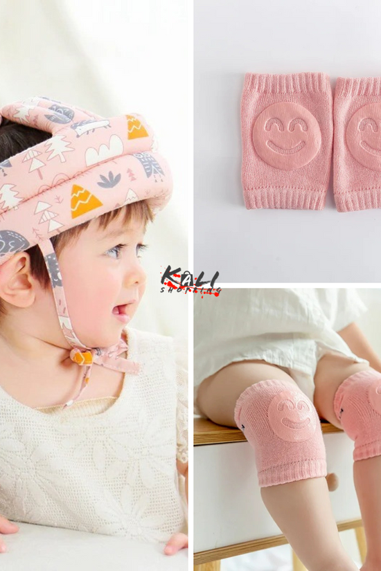 protector de cabeza de bebe + pares rodilleras antideslizantes