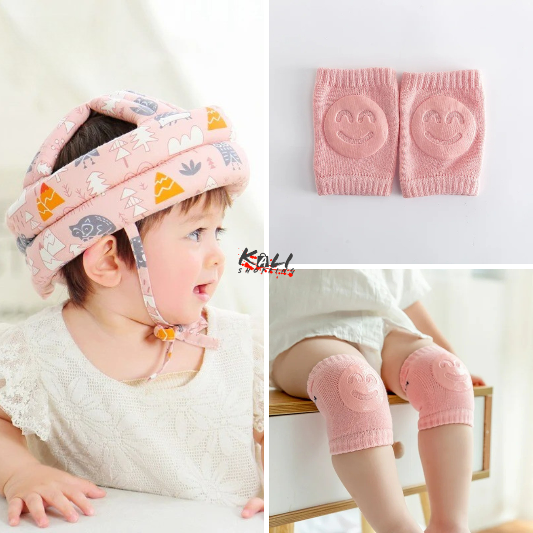 protector de cabeza de bebe + pares rodilleras antideslizantes