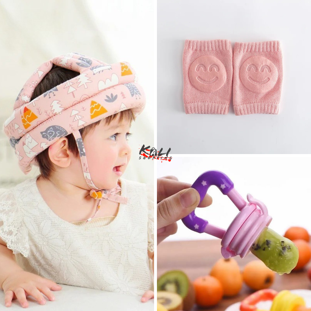 protector de cabeza de bebe + pares rodilleras antideslizantes