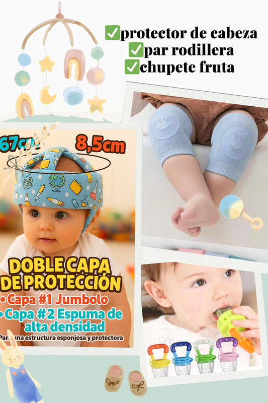 Combo protector + rodillera + chupete fruta