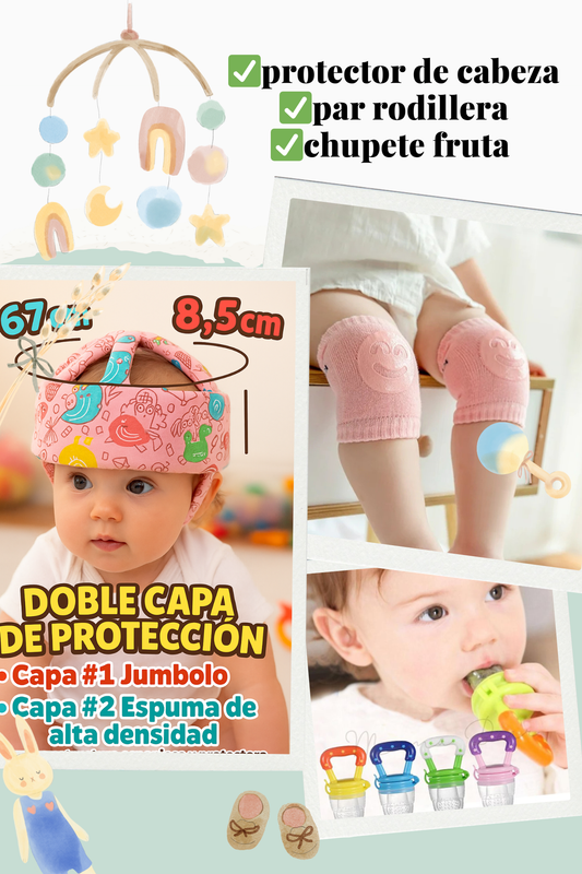 Combo protector + rodillera + chupete fruta