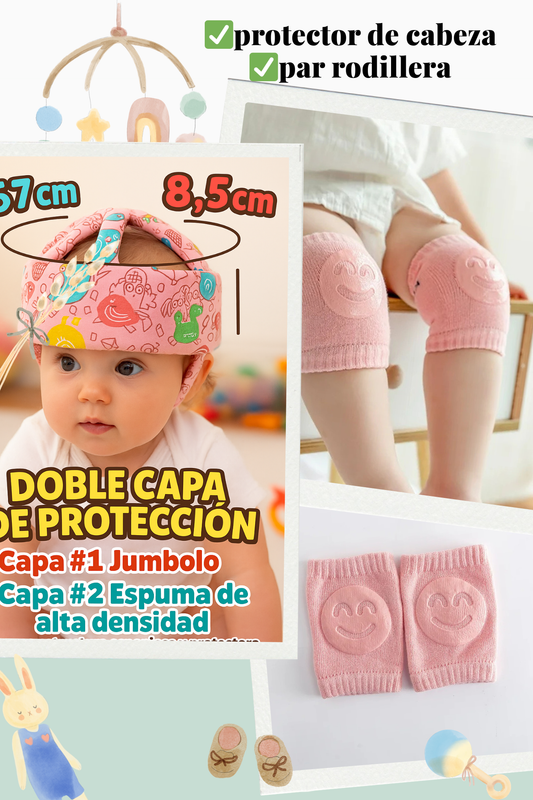protector de cabeza de bebe + pares rodilleras antideslizantes