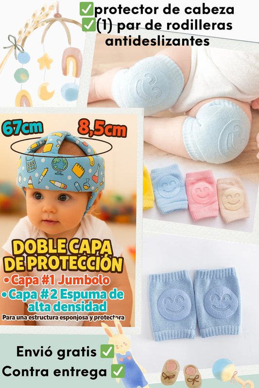 protector de cabeza de bebe + pares rodilleras antideslizantes