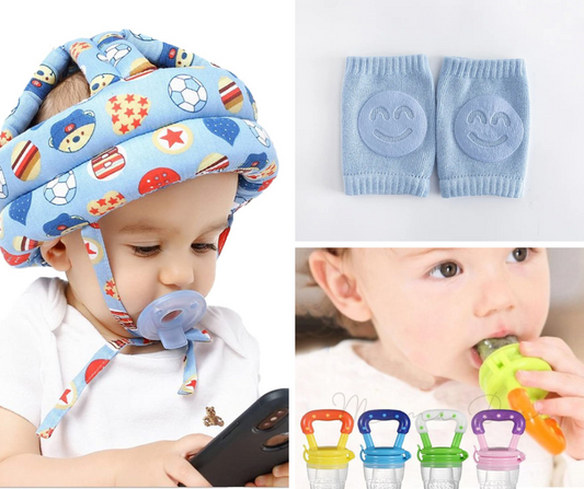 Combo protector + rodillera + chupete fruta