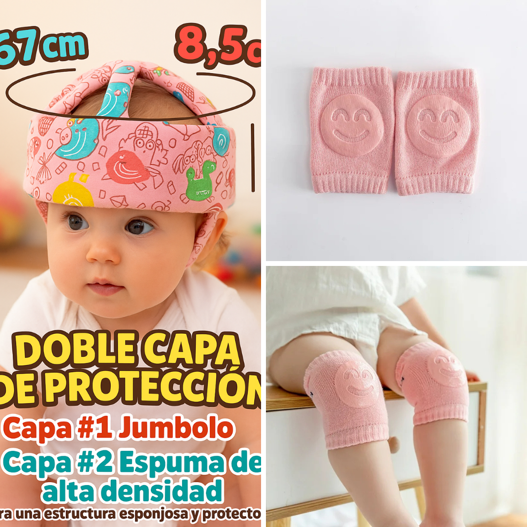 protector de cabeza de bebe + pares rodilleras antideslizantes