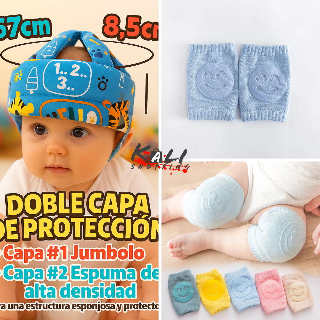 protector de cabeza de bebe + pares rodilleras antideslizantes