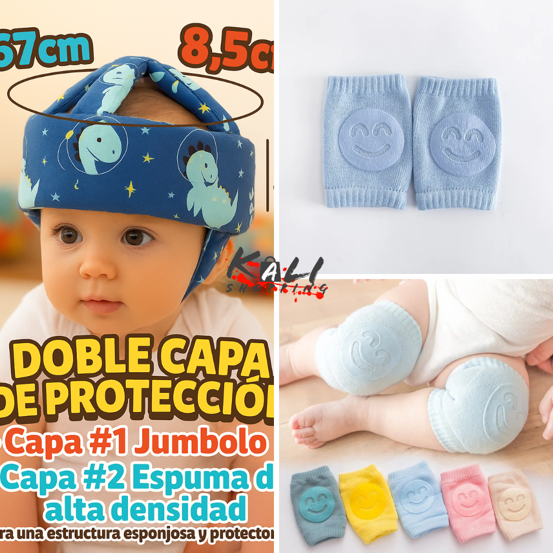 protector de cabeza de bebe + pares rodilleras antideslizantes