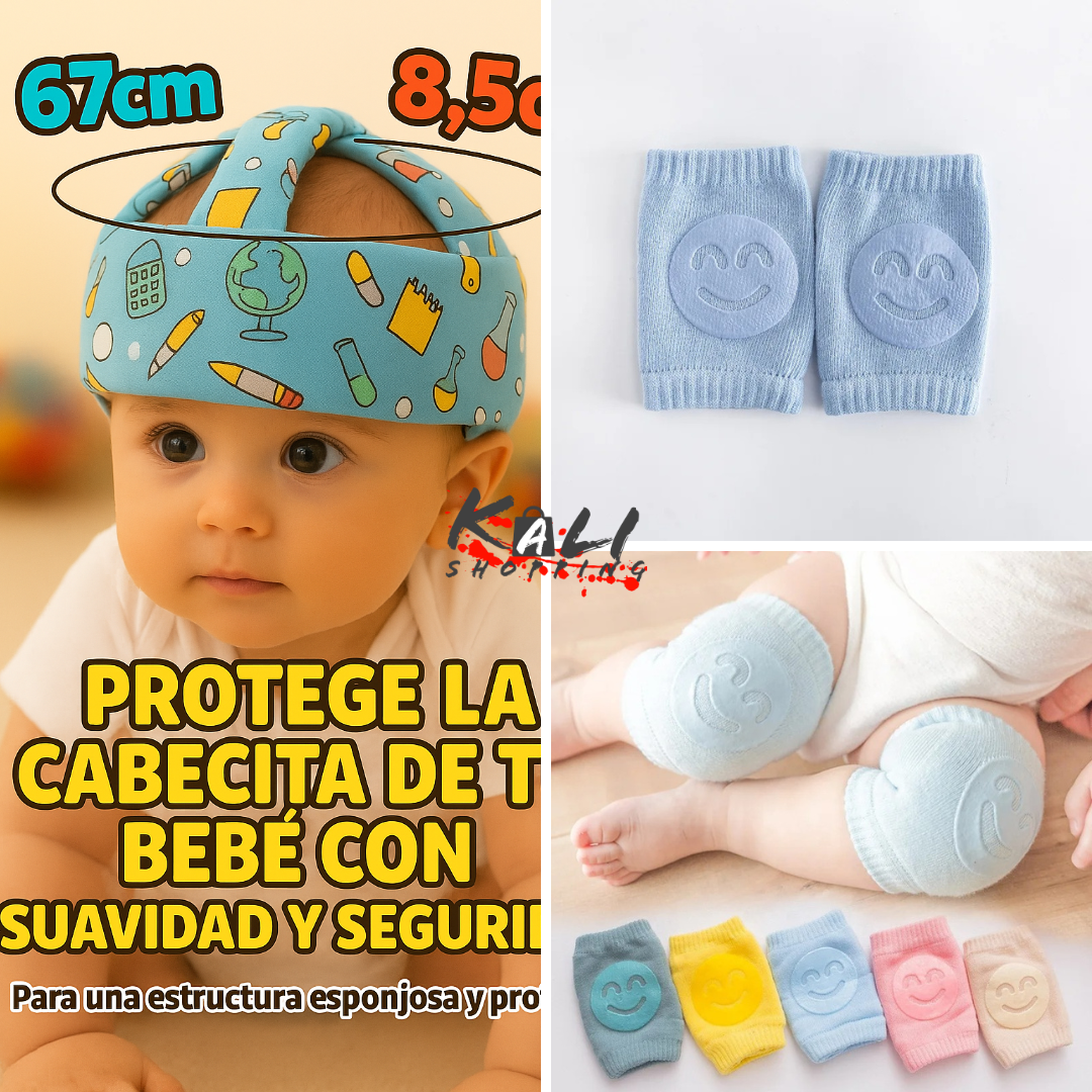 protector de cabeza de bebe + pares rodilleras antideslizantes