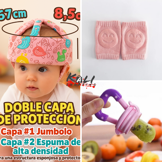 Combo protector + rodillera + chupete fruta