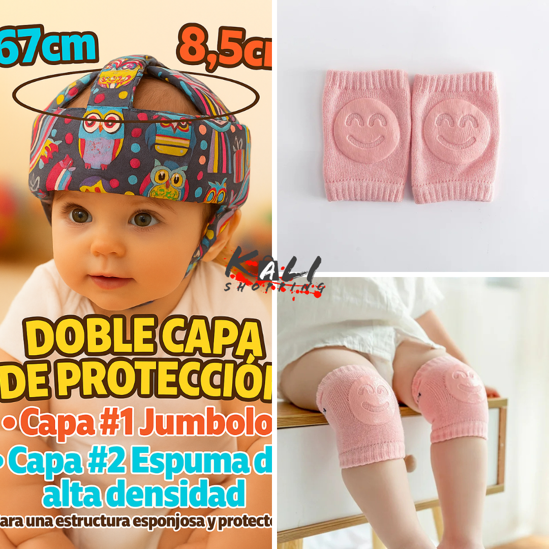 protector de cabeza de bebe + pares rodilleras antideslizantes