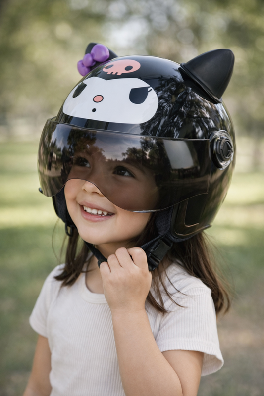 Casco negro estilo kawaii