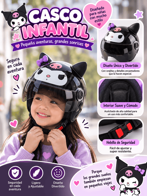 Casco negro estilo kawaii