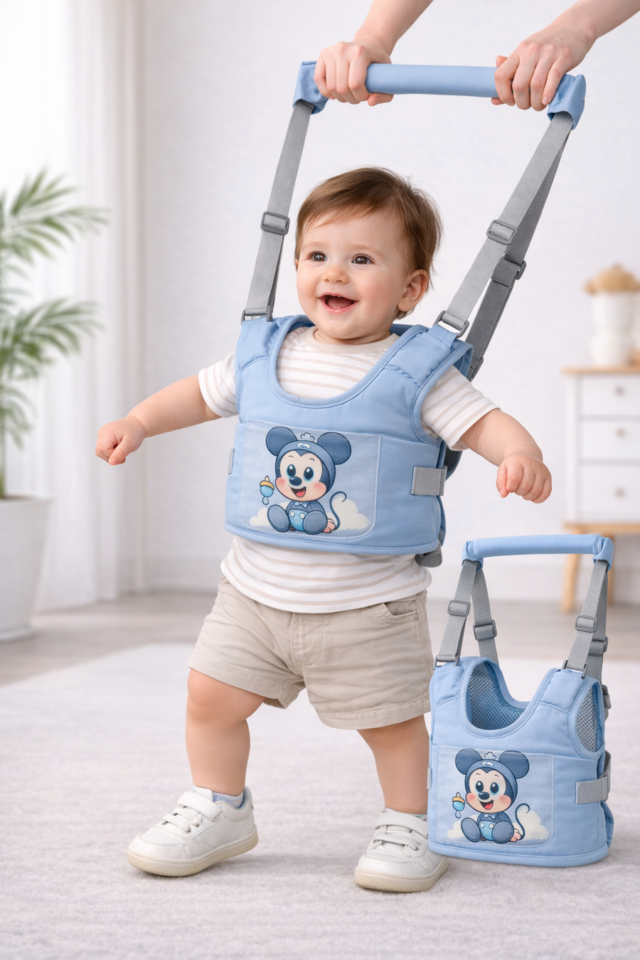 arnes primeros pasos + protector + par rodilleras niño