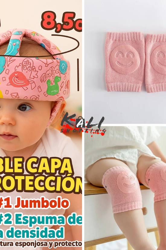 protector de cabeza de bebe + pares rodilleras antideslizantes