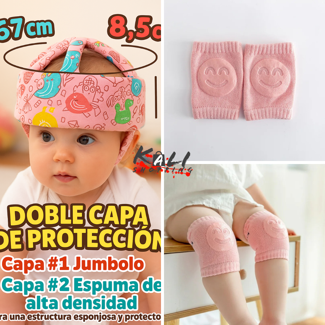 protector de cabeza de bebe + pares rodilleras antideslizantes
